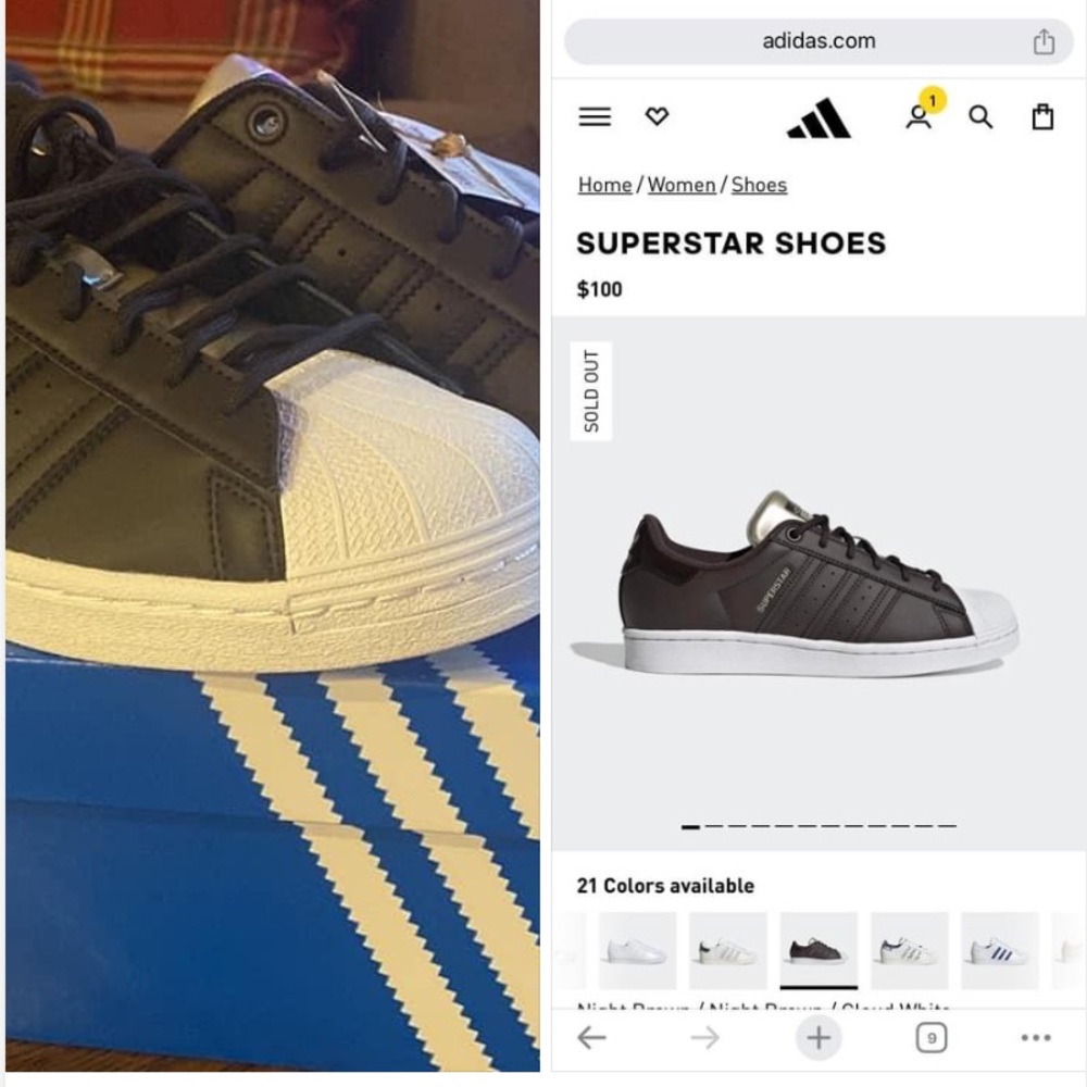 NWB NWT Adidas Superstars Originals GX4360 Brown Gold Size 42 White Shell Clam
